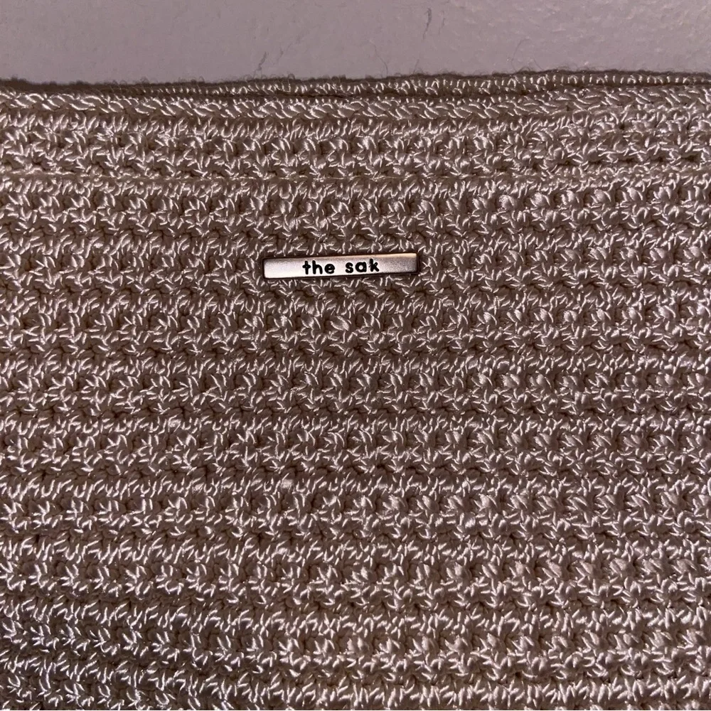 The Sak Bag Womens Purse Woven Crochet Zip top Shoulder Bag Boho Beige Neutral